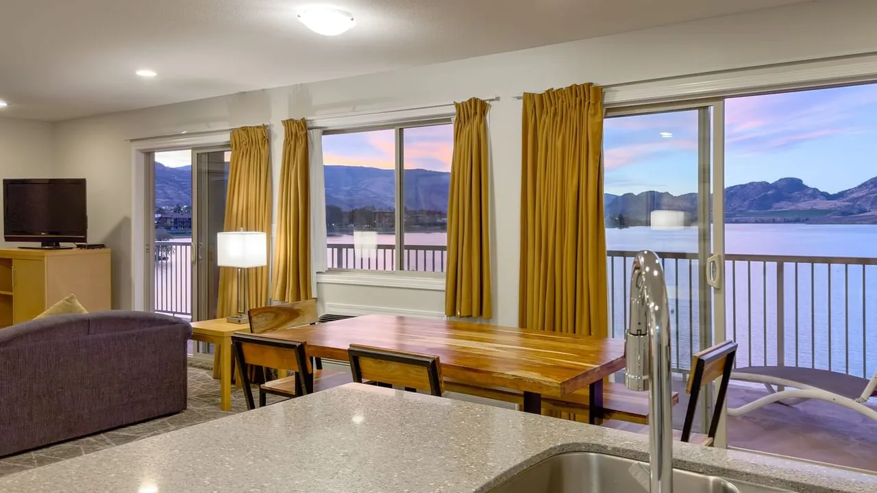 Penthouse living and dining area overlooking Osoyoos Lake